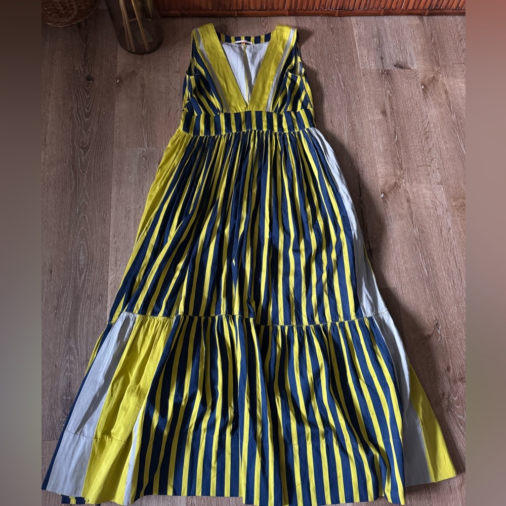 Pero Yellow Blue Striped Maxi Dress Size 36/M